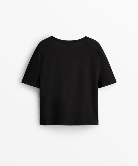 Lyocell blend short-sleeve crop T-shirt