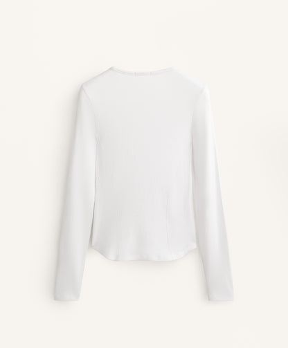 Long sleeve rib T-shirt with cotton and modal
