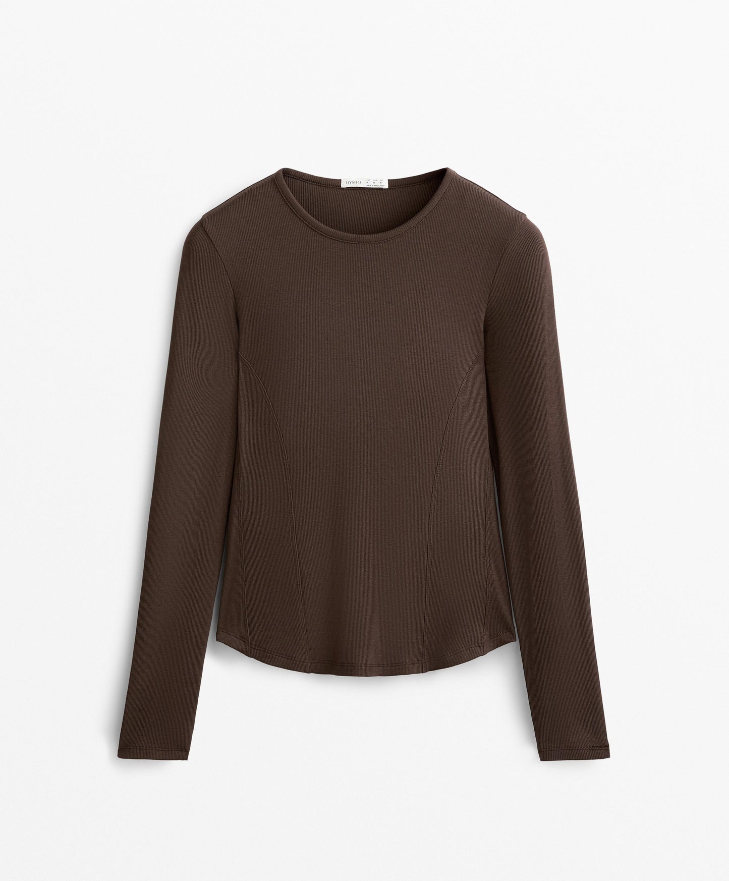 Long sleeve rib T-shirt with cotton and modal