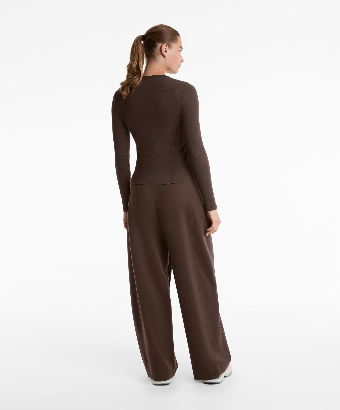 Long sleeve rib T-shirt with cotton and modal