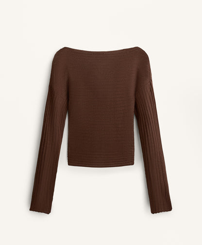 Semi-sheer fine knit rib crossover jumper