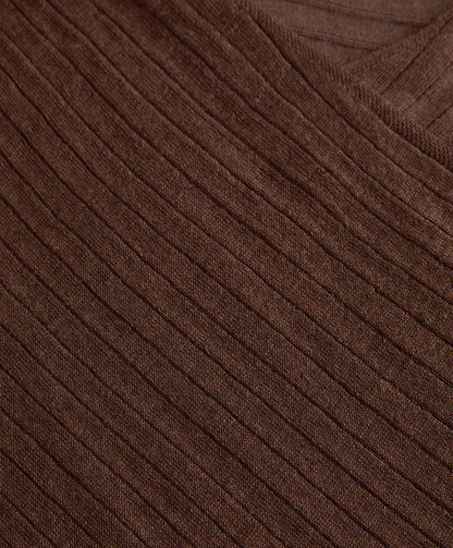 Semi-sheer fine knit rib crossover jumper