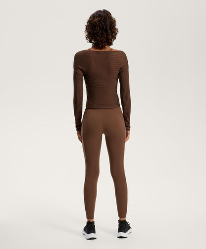 Semi-sheer fine knit rib crossover jumper