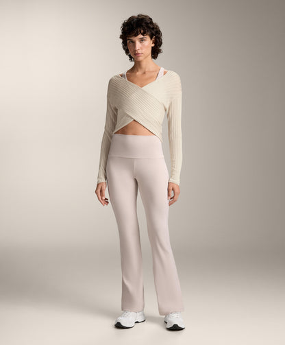 Semi-sheer fine knit rib crossover jumper