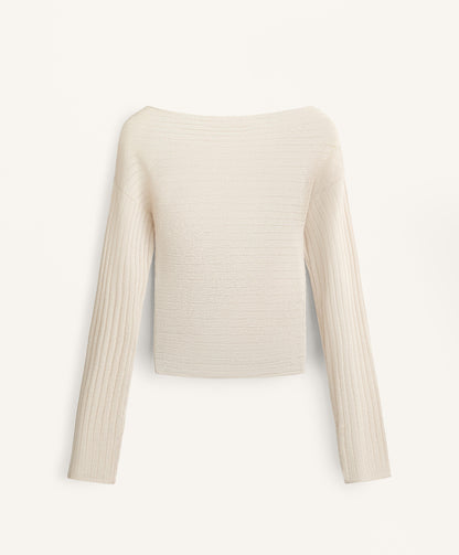 Semi-sheer fine knit rib crossover jumper