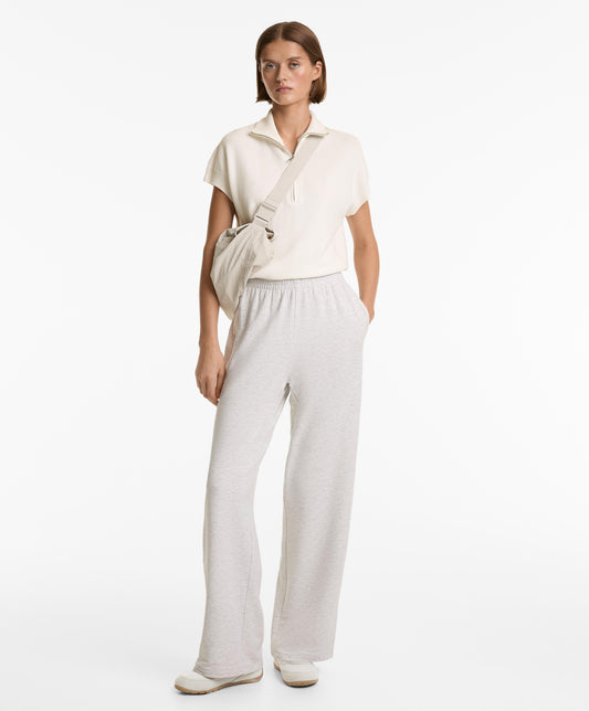 Wide leg trousers with rib detail in cotton and modal