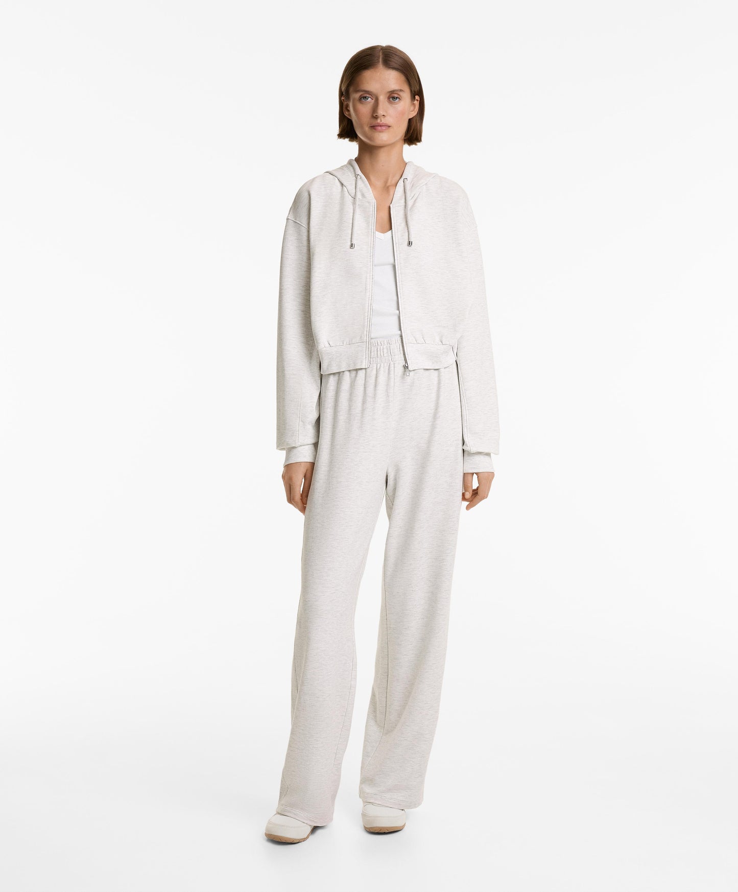 Wide leg trousers with rib detail in cotton and modal