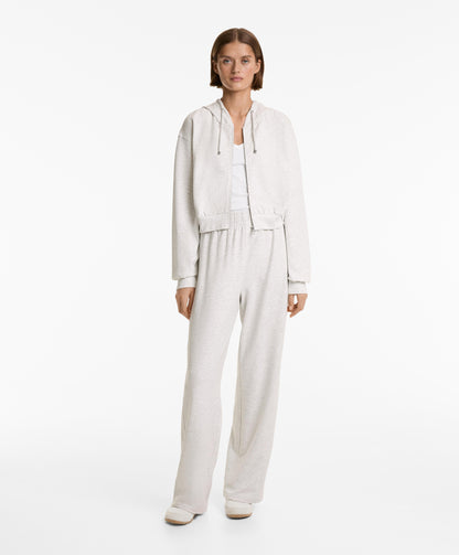 Wide leg trousers with rib detail in cotton and modal