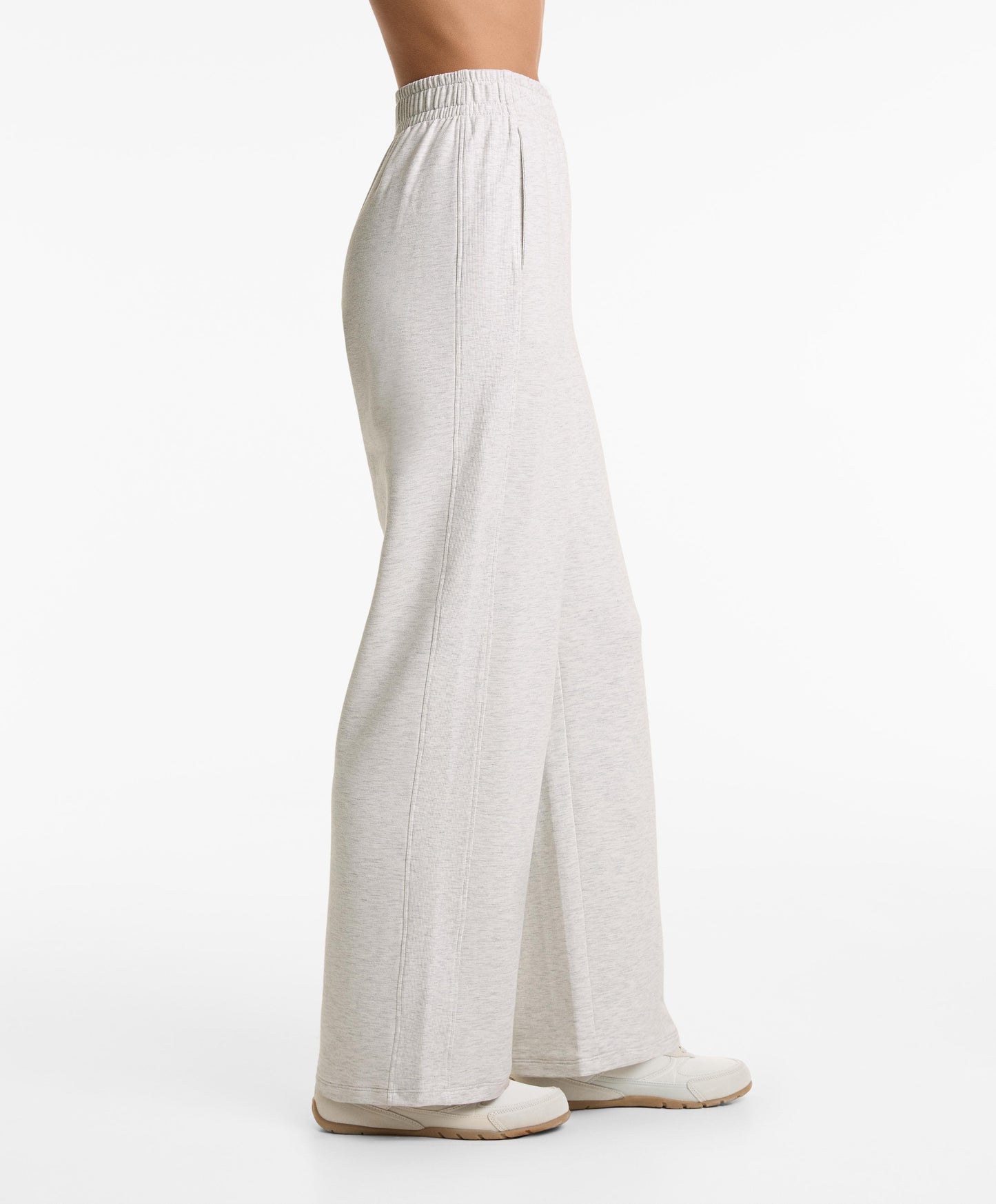 Wide leg trousers with rib detail in cotton and modal
