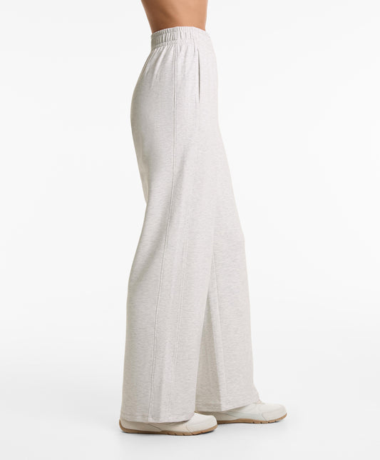 Wide leg trousers with rib detail in cotton and modal