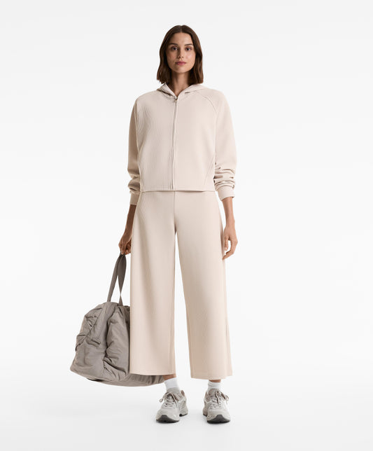 Wide-leg rib trousers with turn-up waist 29% modal