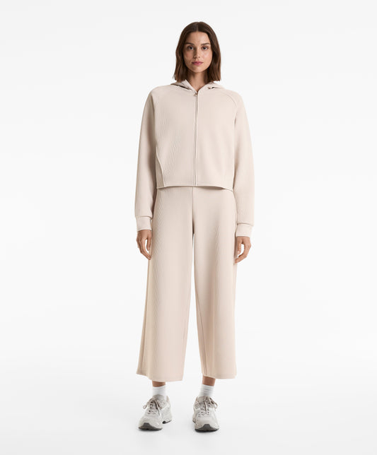 Wide-leg rib trousers with turn-up waist 29% modal