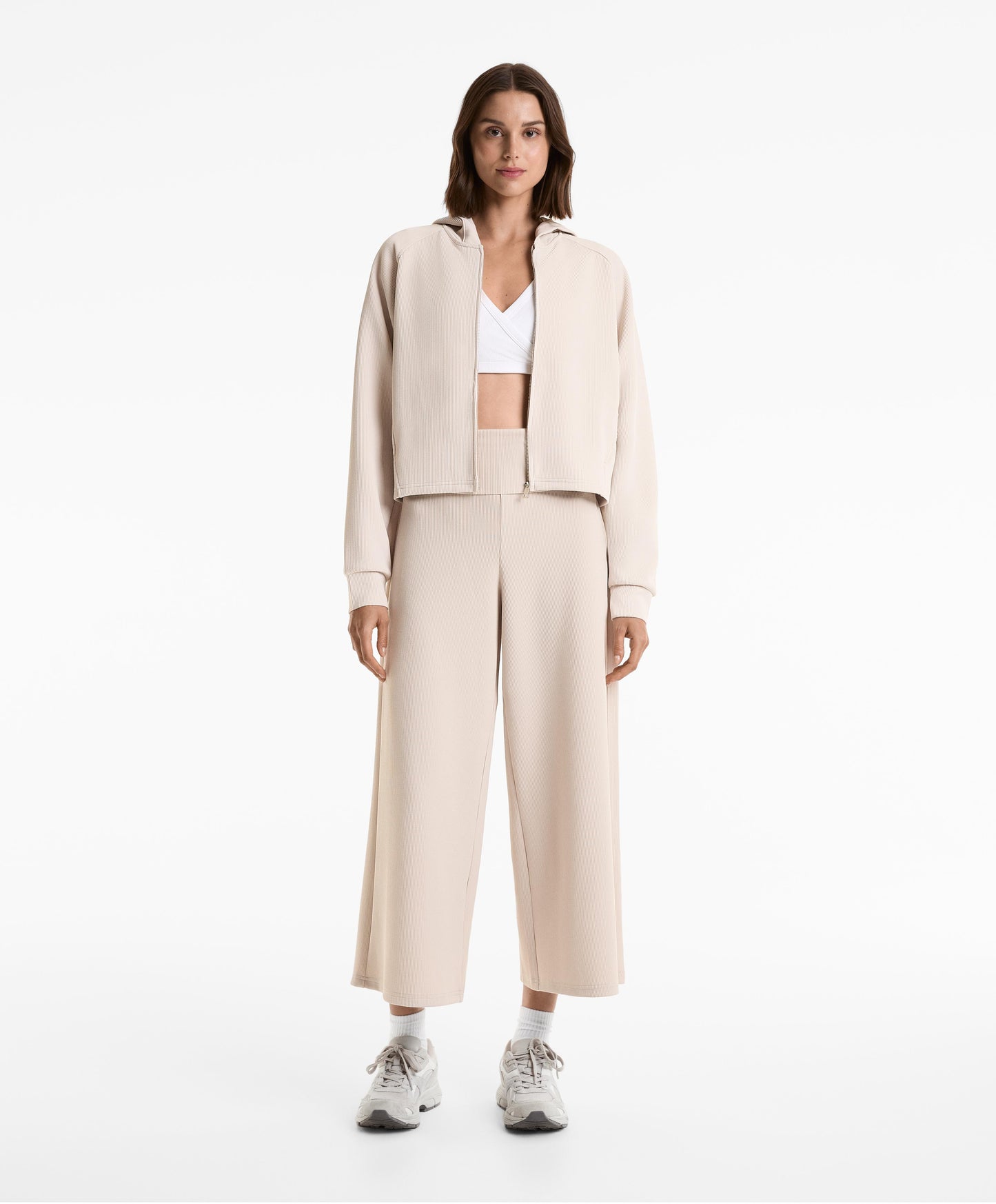 Wide-leg rib trousers with turn-up waist 29% modal