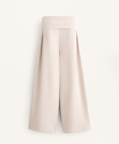 Wide-leg rib trousers with turn-up waist 29% modal