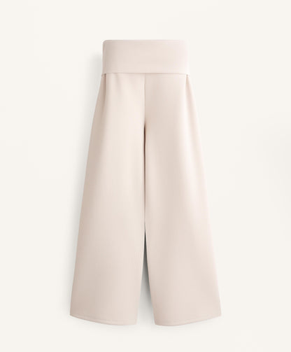 Wide-leg rib trousers with turn-up waist 29% modal