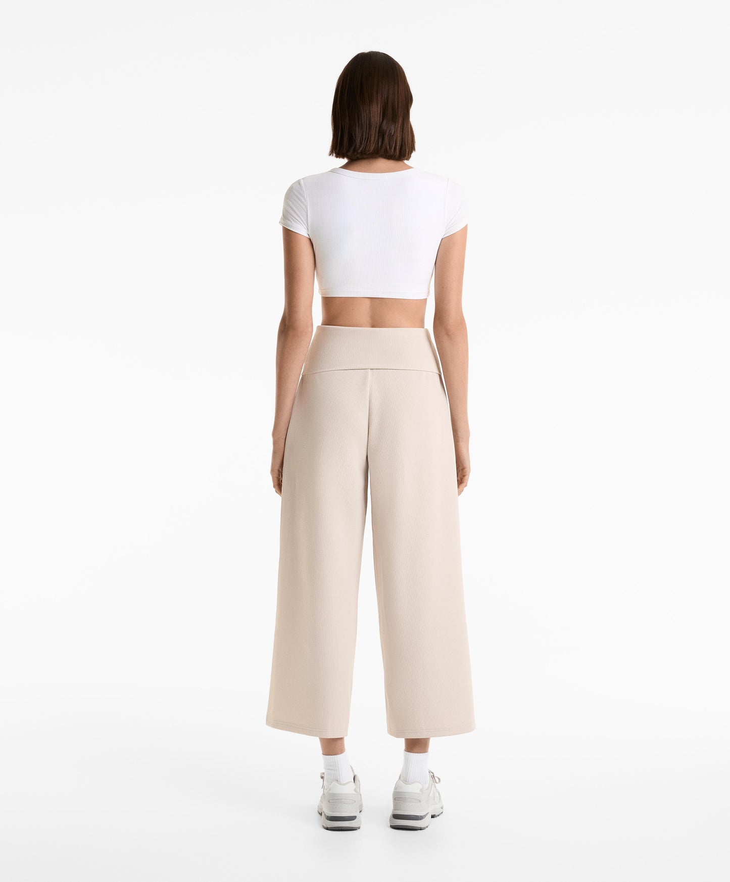 Wide-leg rib trousers with turn-up waist 29% modal