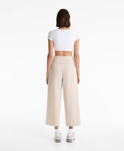 Wide-leg rib trousers with turn-up waist 29% modal