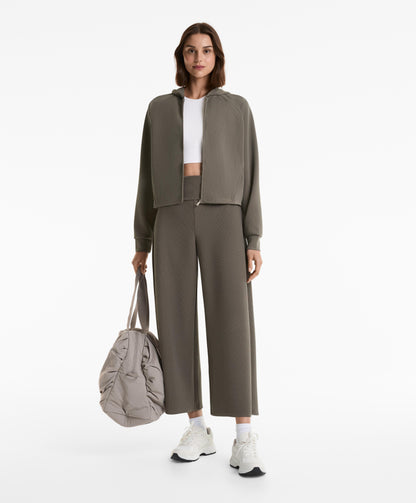 Wide-leg rib trousers with turn-up waist 29% modal