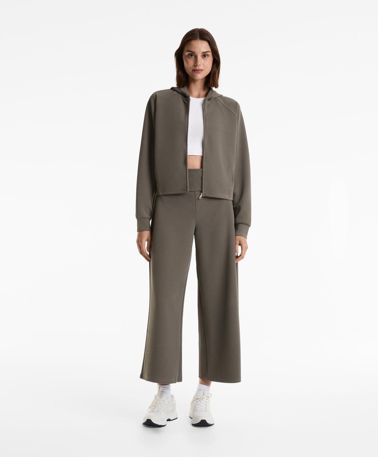 Wide-leg rib trousers with turn-up waist 29% modal