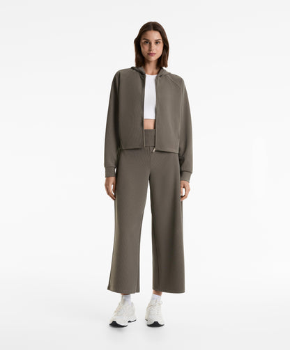 Wide-leg rib trousers with turn-up waist 29% modal