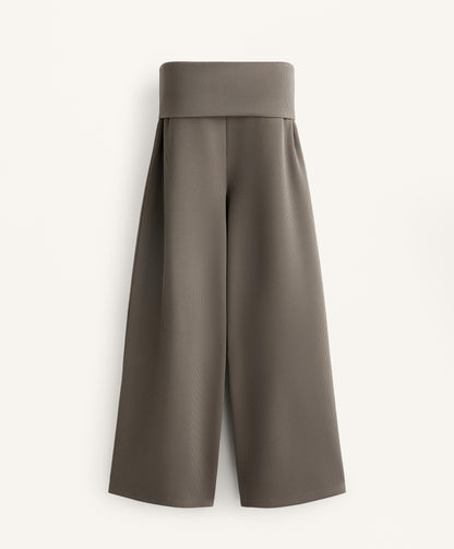 Wide-leg rib trousers with turn-up waist 29% modal