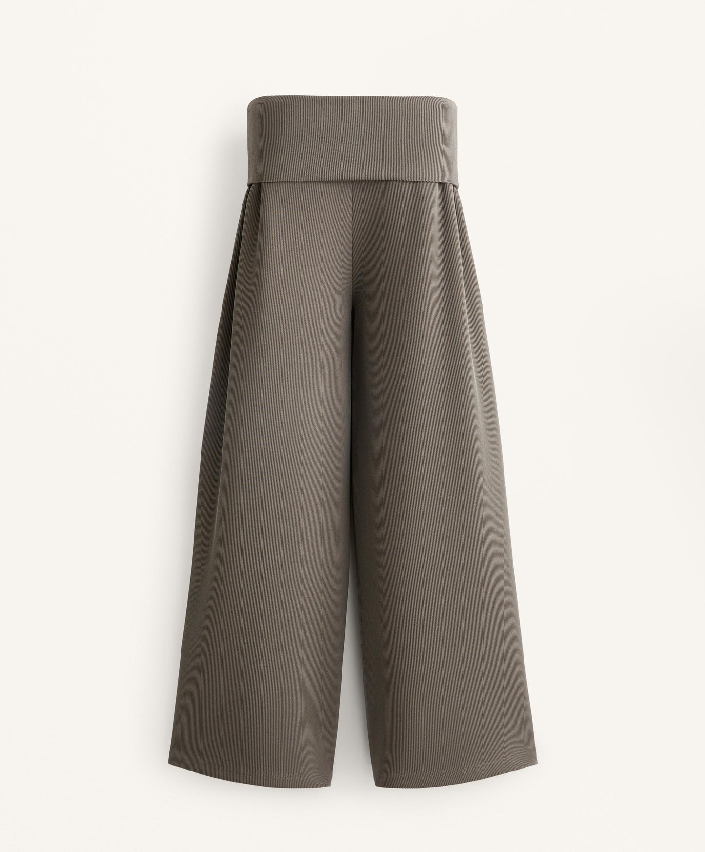 Wide-leg rib trousers with turn-up waist 29% modal