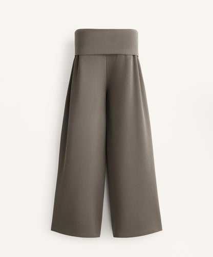 Wide-leg rib trousers with turn-up waist 29% modal