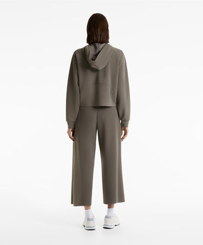 Wide-leg rib trousers with turn-up waist 29% modal
