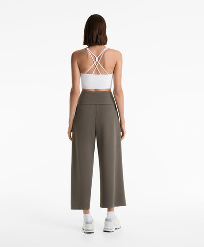 Wide-leg rib trousers with turn-up waist 29% modal
