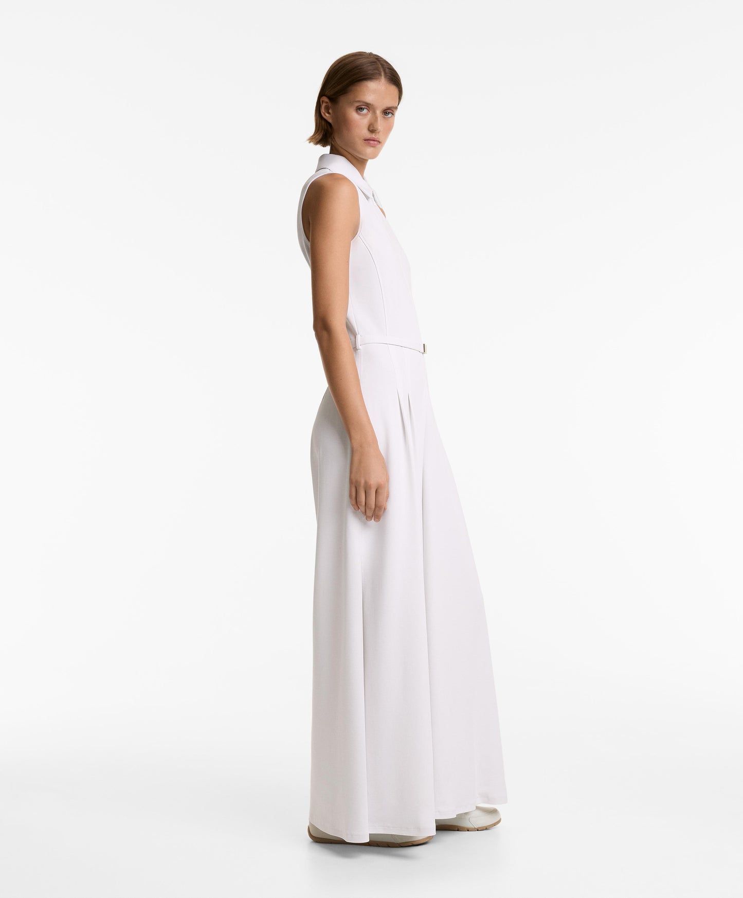 Piqu¨¦ polo neck long jumpsuit with modal