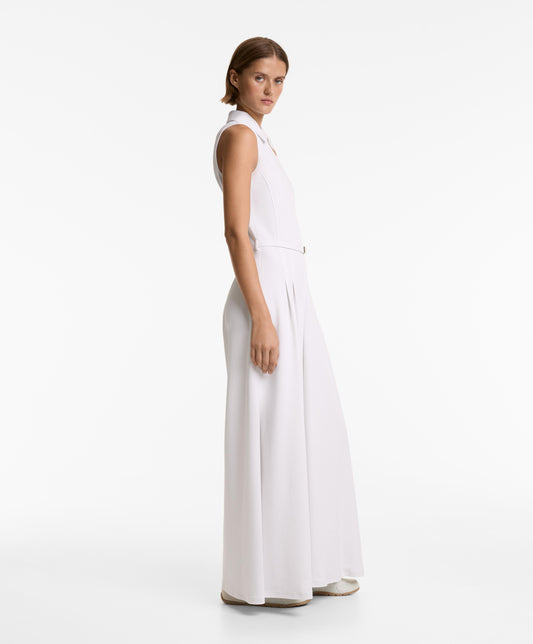 Piqu¨¦ polo neck long jumpsuit with modal