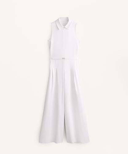 Piqu¨¦ polo neck long jumpsuit with modal