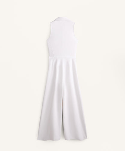 Piqu¨¦ polo neck long jumpsuit with modal