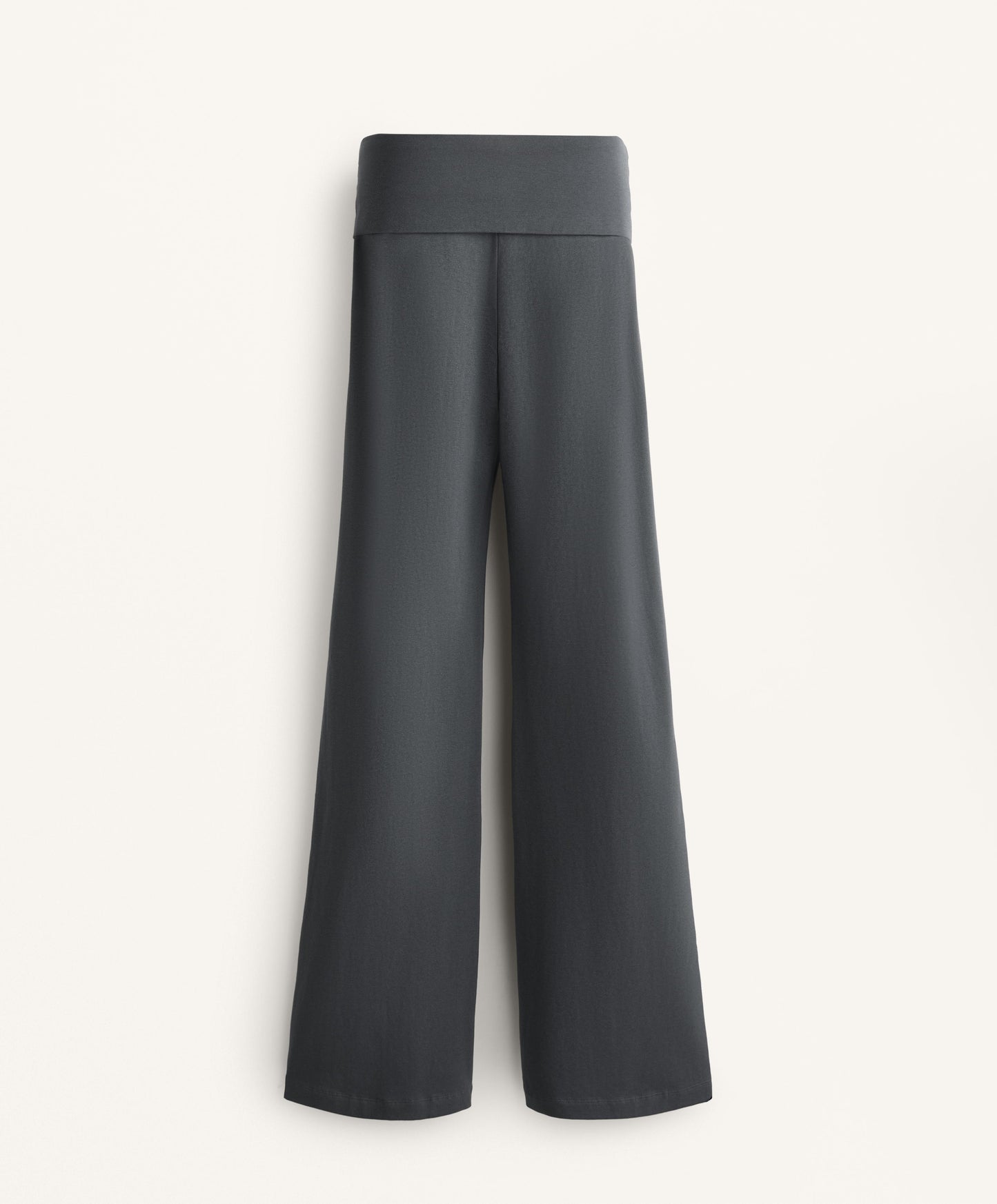 Turn-up waist flare leg cotton blend trousers