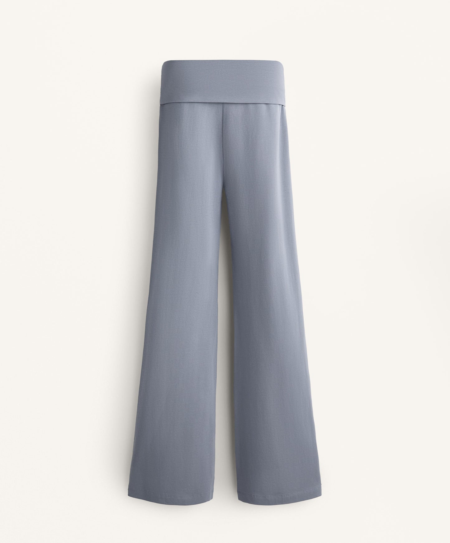 Turn-up waist flare leg cotton blend trousers