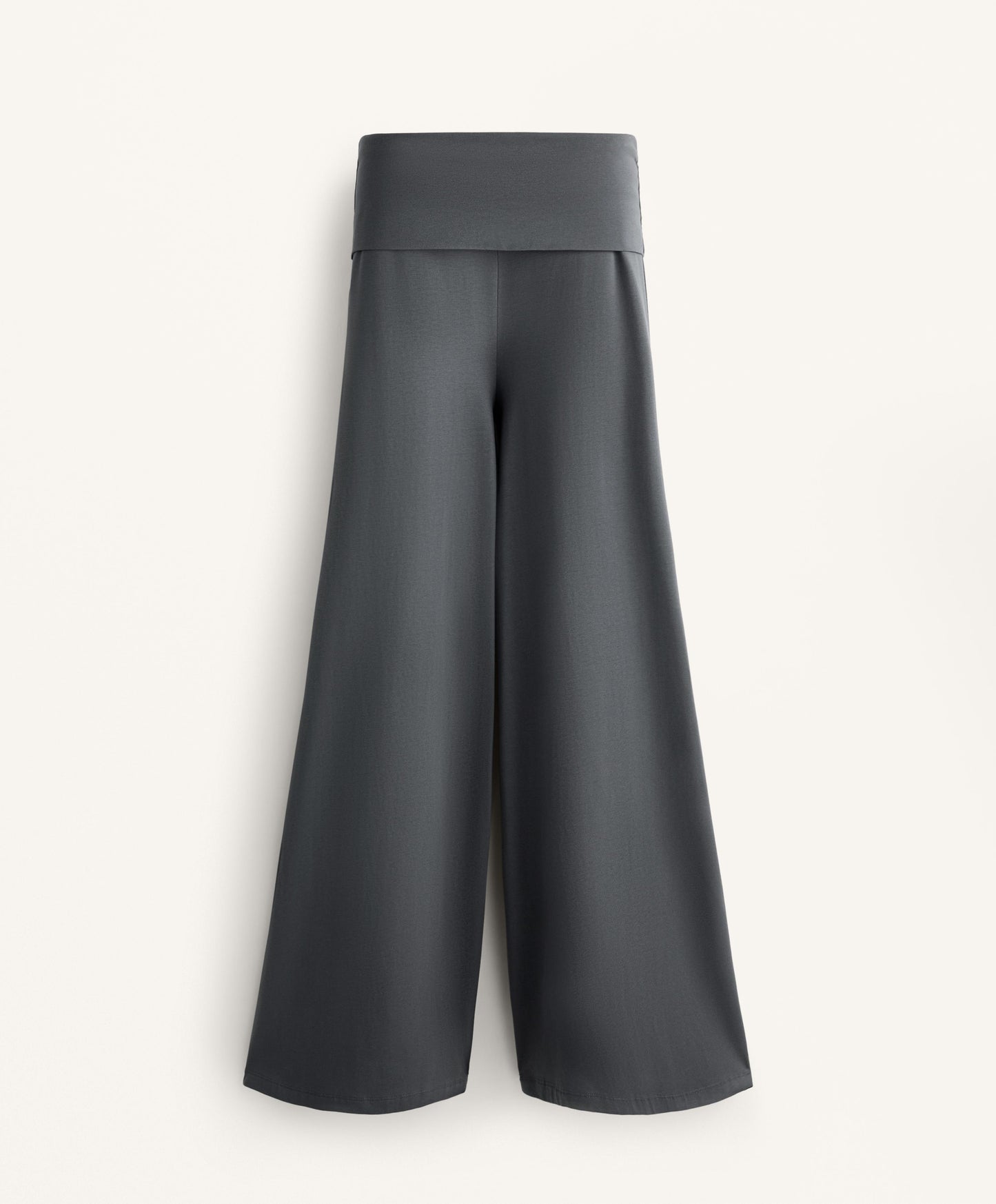 Cotton blend palazzo trousers with turn-over waistband