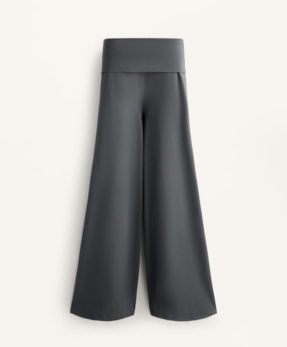 Cotton blend palazzo trousers with turn-over waistband