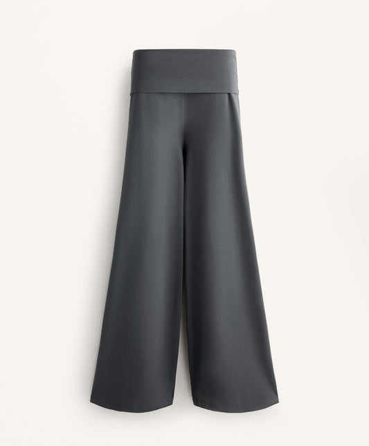 Cotton blend palazzo trousers with turn-over waistband