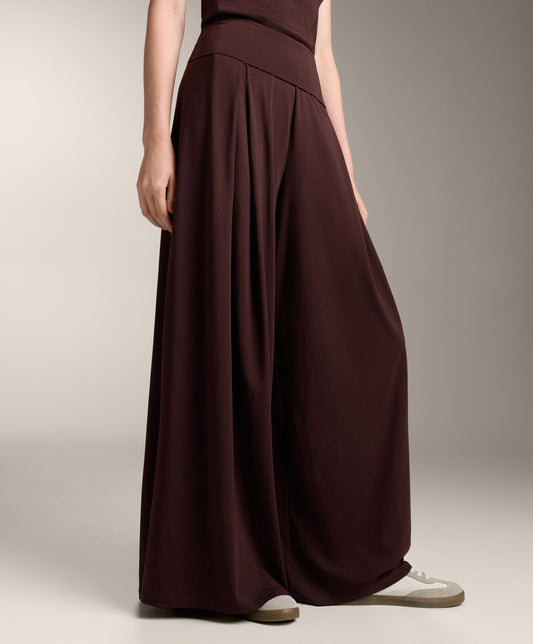 Straight-leg turn-up waist trousers with cotton blend