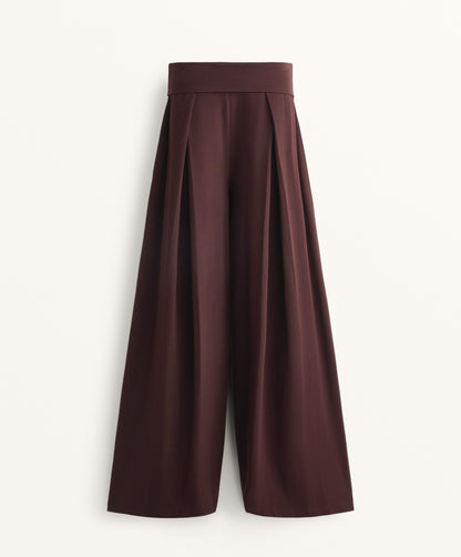 Straight-leg turn-up waist trousers with cotton blend