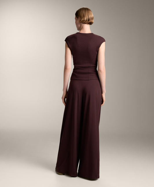 Straight-leg turn-up waist trousers with cotton blend