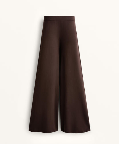 Wide leg straight knit trousers