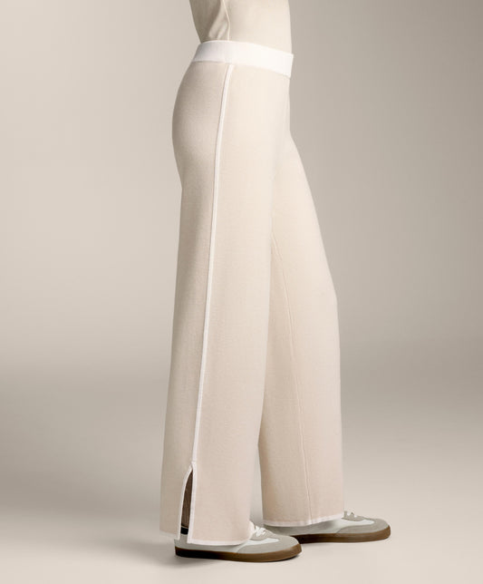 Contrast piping straight leg knit trousers