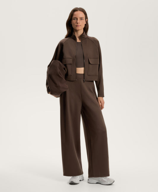 Neoprene-effect high-rise cocoon trousers