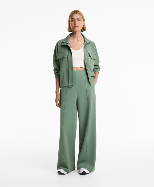 Super high rise piqu¨¦ long trousers with cotton