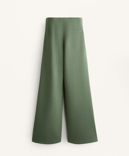 Super high rise piqu¨¦ long trousers with cotton
