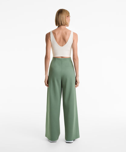 Super high rise piqu¨¦ long trousers with cotton