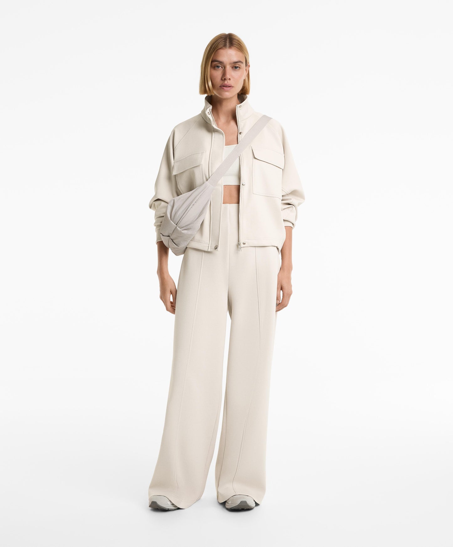 Super high rise piqu¨¦ long trousers with cotton