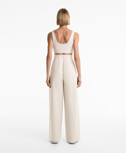 Super high rise piqu¨¦ long trousers with cotton
