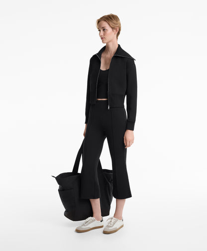 Cotton blend seam detail flare capri trousers